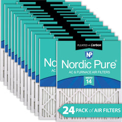 16x16x1 Pleated Air Filters MERV 14 Plus Carbon 24 Pack