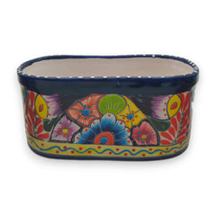 Oval Blue Rim Talavera Planter | Handcrafted Mexican Pot